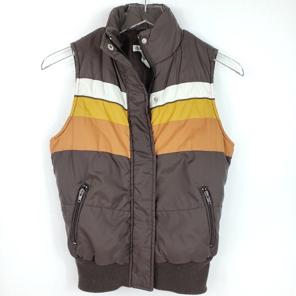 Forever 21 Jackets & Blazers - Retro 70s puffer vest striped sunset rainbow F21 S